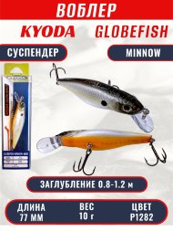 Воблер KYODA Globefish Minnow-77SP, длина 7,7 см, вес 10.0 гр цвет P1282, заглубление 0,8-1,2 м
