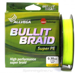 Леска плетеная ALLVEGA Bullit Braid hi-vis yellow 0.08 92м